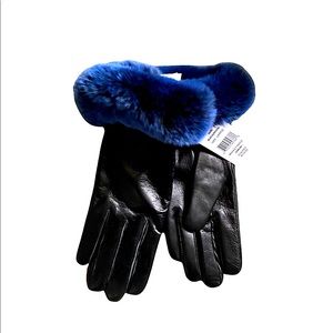 Black leather gloves with fur